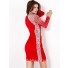 Classy Tight Short Mini Red Jersey Beaded Cocktail Party Dress Long Sleeves