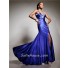 Couture Mermaid Straps Long Blue Silk Prom Dress Cut Outs Backless