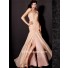 Couture Mermaid Sweetheart Long Peach Chiffon Evening Wear Dress With Slit 