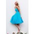 Cute A Line Strapless Short Ruched Blue Tulle Lace Party Prom Dress