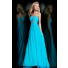 Cute A Line Sweetheart Long Turquoise Chiffon Beaded Evening Prom Dress