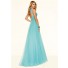 Cute A Line Sweetheart Open Back Long Aqua Tulle Beaded Prom Dress With Straps