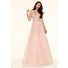 Cute A Line Sweetheart Open Back Long Blush Pink Tulle Beaded Prom Dress With Straps