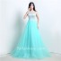 Cute Ball Gown Aqua Tulle White Lace Prom Dress With Buttons