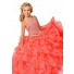 Cute Ball Gown Coral Organza Ruffle Beaded Girl Pageant Dress With Straps
