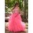 Cute Ball Gown Strapless Hot Pink Tulle Ruffle Prom Dress With Beading