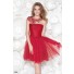 Cute Illusion Neckline Cap Sleeve Short Red Tulle Beaded Prom Dress