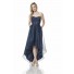 Cute Strapless Sweetheart High Low Navy Blue Organza Party Bridesmaid Dress