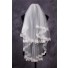 Cute Tiers Tulle Lace Pearls Fingertip Length Wedding Bride Veil