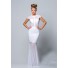 Eegant Mermaid Cap Sleeve Long White Chiffon Ruched Evening Prom Dress
