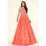 Elegant A Line High Neck Coral Tulle Beaded Prom Dress With Buttons