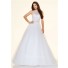 Elegant A Line High Neck White Tulle Beaded Prom Dress With Buttons