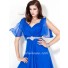 Elegant A Line Long Royal Blue Chiffon Evening Wear Dress Open Back
