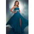 Elegant A Line One Shoulder Long Teal Blue Chiffon Beaded Prom Dress With Slit