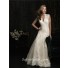 Elegant A Line Princess Scallped Neck Ivory Lace Wedding Dress Keyhole Open Back