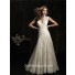 Elegant A Line Princess Scallped Neck Ivory Lace Wedding Dress Keyhole Open Back