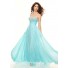 Elegant A-Line/Princess Sweetheart empire long blue chiffon prom dress with beading