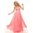 Elegant A-Line/Princess Sweetheart empire long coral chiffon prom dress with beading