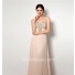 Elegant A Line Strapless Long Light Peach Chiffon Beaded Prom Dress