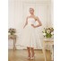 Elegant A Line Strapless Tea Length Vintage Lace Garden Beach Wedding Dress With Bow