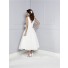 Elegant A Line V Neck And Back Tea Length Lace Wedding Dress With Sash Flower Buttons