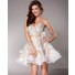 Elegant A line Sweetheart Short/Mini Nude/Ivory Beaded Party Cocktail Dress With Flowers