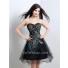 Elegant Ball Strapless Short Mini Black Tulle Peacock Applique Prom Dress