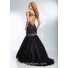 Elegant Mermaid Illusion Neckline Open Back Long Black Tulle Beaded Prom Dress