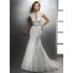 Elegant Mermaid Scalloped V Neck Vintage Lace Modest Wedding Dress With Crystal Sash Buttons