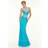 Elegant Mermaid Sleeveless Two Piece Turquoise Lace Beaded Prom Dress