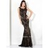 Elegant Mermaid Straps Long Black Lace Beaded Evening Dress Low Back