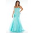 Elegant Mermaid Sweetheart Long Aqua Blue Chiffon Beaded Plus Size Prom Dress
