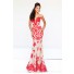 Elegant Mermaid Sweetheart Long Champagne Tulle Red Lace Occasion Prom Dress
