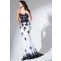 Elegant Mermaid Sweetheart White And Black Tulle Lace Long Prom Dress With Sash