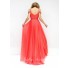 Elegant Off The Shoulder Long Coral Chiffon Flowing Prom Dress