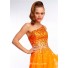 Elegant One Shoulder Long Neon Orange Chiffon Beaded Prom Dress Open Back