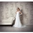 Elegant One Shoulder Strap Draped Chiffon Lace Beaded Corset Wedding Dress