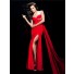 Elegant Sheath Asymmetric One Shoulder Long Red Chiffon Evening Prom Dress With Beaded Strap