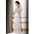 Elegant Slim Sheath V Neck Long Ivory Silk Evening Dress With Sleeve