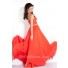 Elegant Strapless Long Coral Chiffon Beaded Flowing Prom Dress