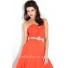 Elegant Strapless Long Coral Chiffon Beaded Flowing Prom Dress