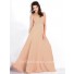Elegant Strapless Long Champagne Chiffon Beaded Flowing Prom Dress