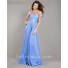 Elegant Strapless Long Blue Chiffon Beaded Flowing Prom Dress