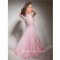 Elegant Sweetheart Pink Beaded Sequins Chiffon Flowy Prom Dress With Slit