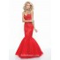 Elegant TrumpetMermaid sweetheart floor length red see through prom dress