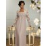 Elegant floor length light brown chiffon mother of the bride dress with lace jacket