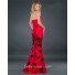 Elegant mermaid off shoulder long red taffeta evening dress with beaded lace
