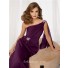 Elegant one shoulder floor length purple chiffon mother of the bride dress