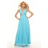Elegant sheath halter long blue chiffon prom dress with beading