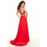 Elegant sheath halter long red chiffon prom dress with beading